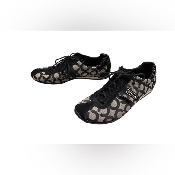 Coach "Kathleen" Black and Cream Signature Logo Sneakers Size 8.5 - Picture 3 of 16